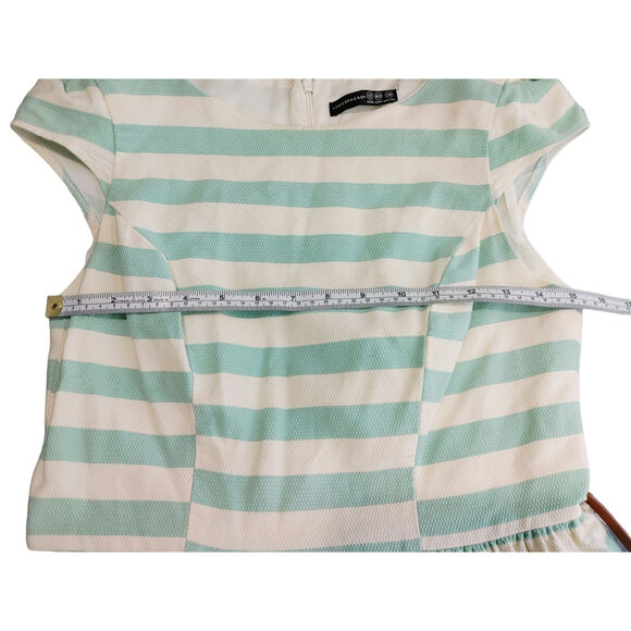Atmosphere Cap Sleeve Fit & Flare Belted Dress Mint Green White Stripe Womens 12 - Picture 5 of 7